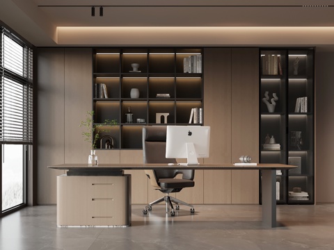 现代意式书房 书柜 书桌椅su模型