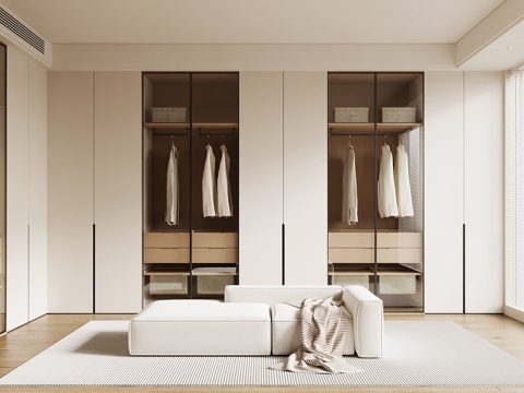 现代奶油风衣帽间su模型