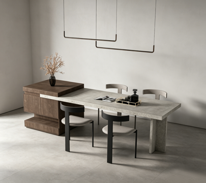 侘寂岛台餐桌su模型