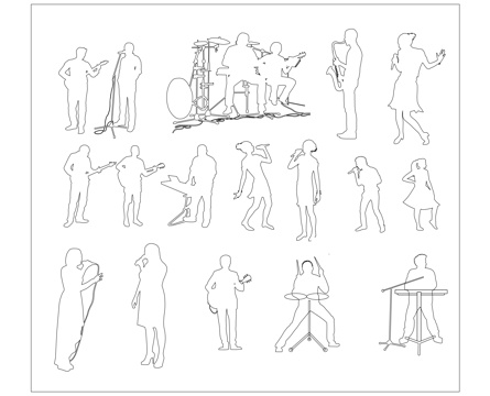 乐者剪影 音乐人影 演奏侧影 歌者轮廓 乐手剪影cad施工图