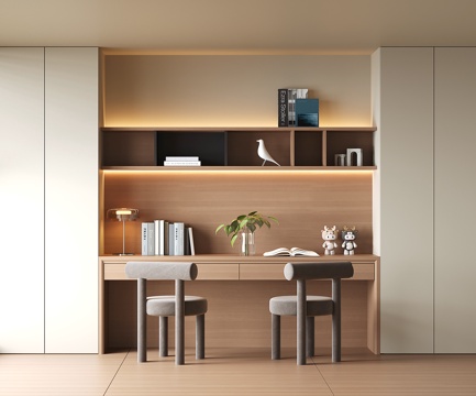 现代书桌一体柜su模型