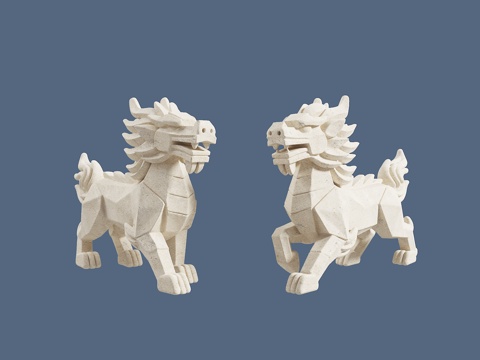 麒麟雕塑 景观雕塑 低多边形雕塑 雕塑摆件 公园雕塑 景观雕su模型