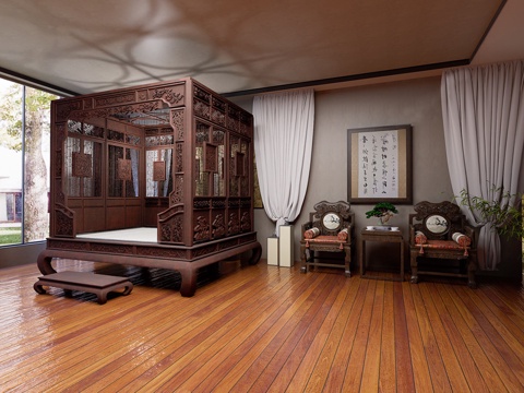 中式床具 明清床具 明清家具 清朝家具 古代su模型