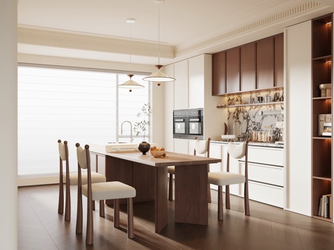 法式中古餐厅 岛台餐厅su模型