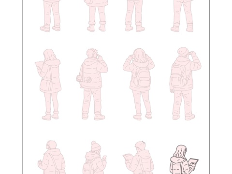 寒秋立影 冬日静影 少年伫立影 凉秋站姿影 暮秋立姿影cad施工图