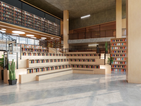 图书馆 现代图书馆内部 书屋 书吧 书店su模型