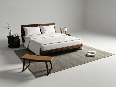 中古风双人床免费su模型