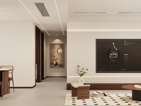  中古风客餐厅 奶油风客餐厅 现代客餐厅 中古风沙发餐桌3d模型 