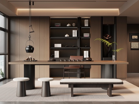 现代意式茶室 茶桌椅 茶柜su模型