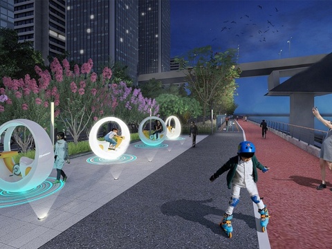 现代广场景观 互动装置 儿童互动装置 带状公园su模型