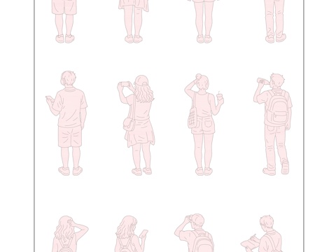 少年站姿影 青春立影 晴日立姿影 少年侧立影 青春站姿剪影cad施工图