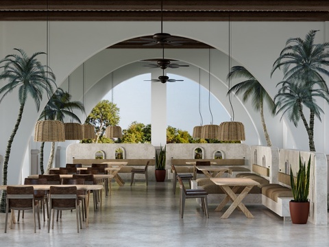 侘寂风自助餐厅 酒店餐厅 餐桌椅组合su模型