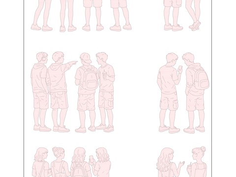 青春背影 夏日背影 春日身影 少年背影 群像背影cad施工图