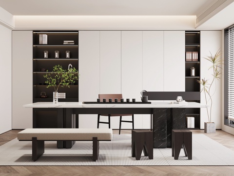 现代茶室 茶桌椅 茶柜su模型