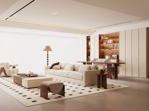 中古风客厅 中古风书房su模型