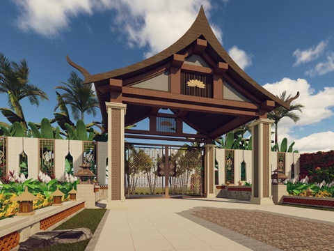 东南亚风格景观大门庭院入户门口别墅花园门精致入户院门庭院门su模型