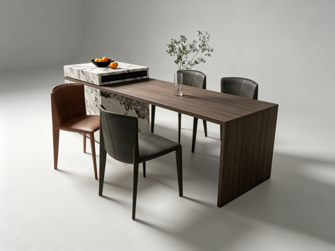 现代岛台餐桌su模型