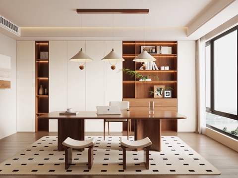 中古书房 书桌椅 书柜su模型