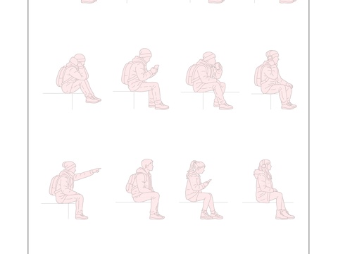 秋凉坐影 冬静坐姿 少年坐姿 暮秋闲坐 冷冬坐影cad施工图