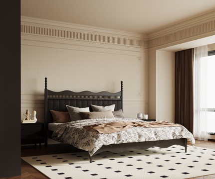 法式复古风卧室 双人床 床头柜 衣柜su模型