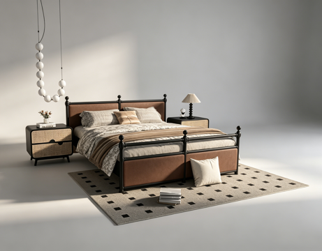 中古风双人床su模型