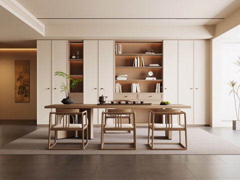 新中式茶室 茶桌椅 茶柜su模型