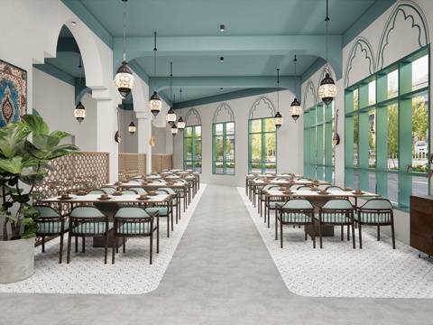 东南亚风格餐厅 餐桌椅组合su模型