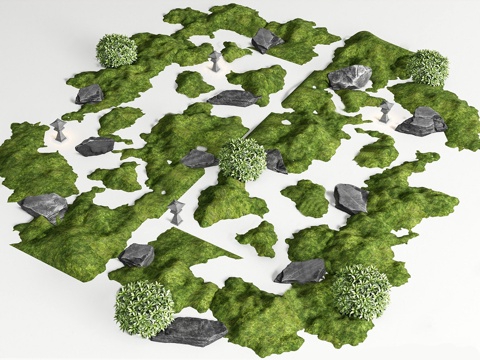 现代微地形 石头 庭院小品 景观造景 苔藓 枯山水su模型