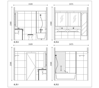 卫浴剖面图 浴室剖视 浴间剖图 卫浴剖视 浴室剖面cad施工图