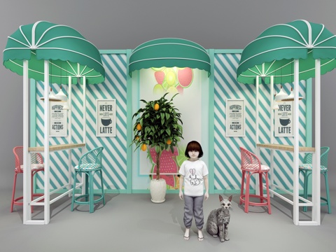 现代北欧果茶奶茶店座椅遮阳棚儿童猫仔3d模型