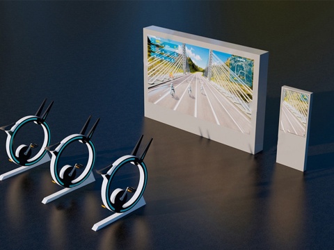 现代健身器材 实时屏幕动感单车 互动屏幕 互动游戏su模型