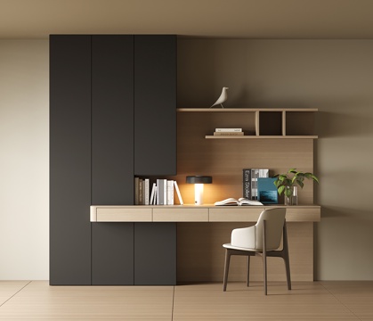 现代书桌一体柜su模型