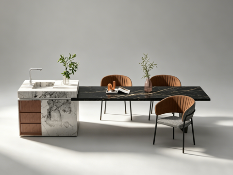 现代岛台餐桌su模型