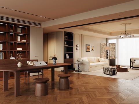 法式中古客厅 法式中古书房su模型