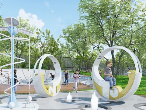 现代公园景观 儿童游乐公园 游乐设备su模型