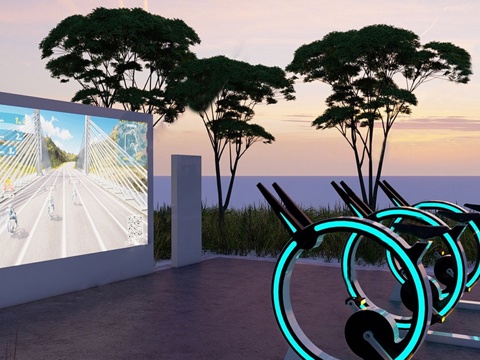 太阳能智能健身器材 低碳智慧 现代户外康体运动器械su模型