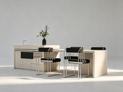 现代岛台餐桌su模型