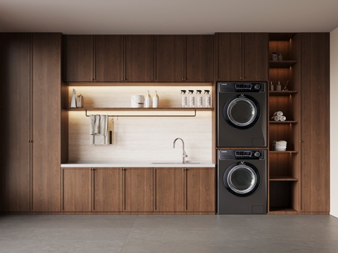 中古风洗衣房 洗衣柜 洗衣机su模型