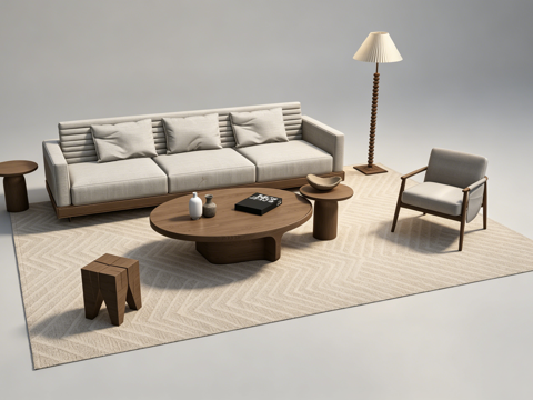 中古风沙发组合su模型