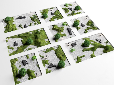现代微地形 石头 庭院小品 景观造景 苔藓 枯山水su模型