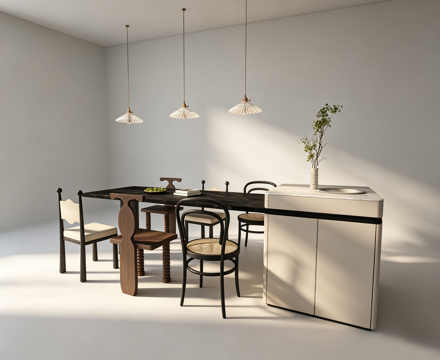 中古风岛台餐桌su模型