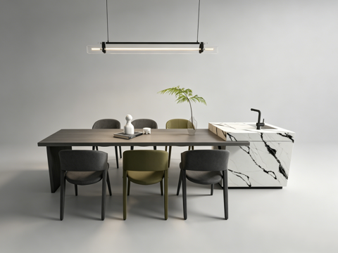 现代岛台餐桌su模型