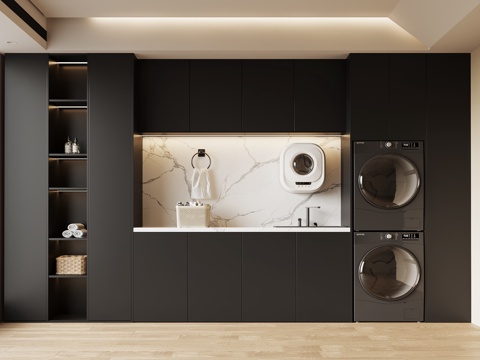 现代洗衣机柜 洗衣机su模型