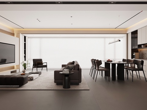  现代意式客餐厅 现代意式客厅 现代意式餐厅3d模型 