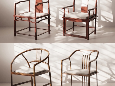 新中式休闲椅 新中式椅子 圈椅 太师椅 官帽椅su模型