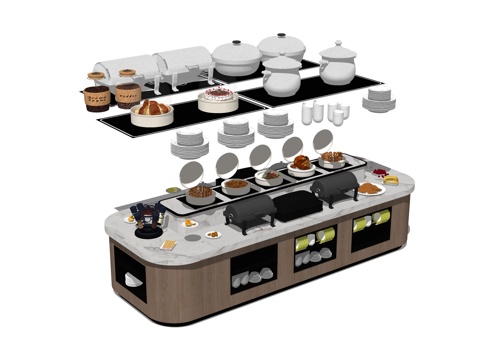 自助餐厅餐具su模型