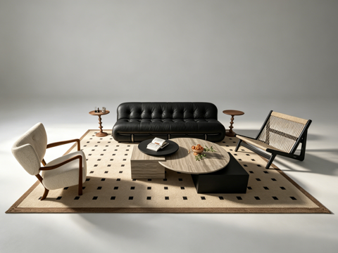 中古风客厅沙发组合su模型