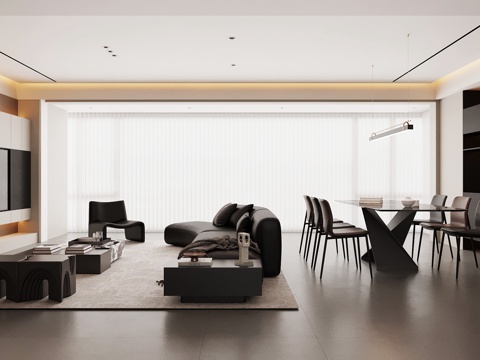  现代意式客餐厅 现代意式客厅 现代意式餐厅3d模型 