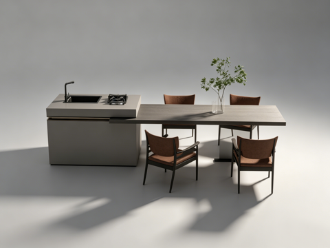 现代岛台餐桌su模型