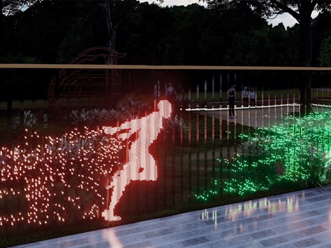 现代互动景墙 公园运动场科技 LED灯互动景墙 文化墙su模型